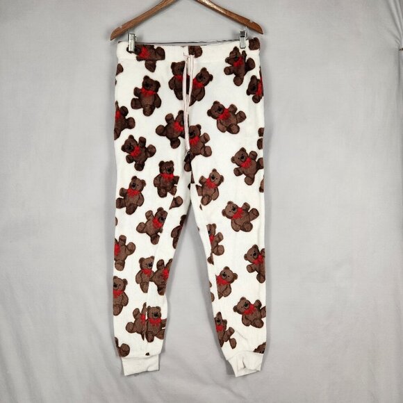 Fleece Teddy Bear Pajama Bottoms Women's M Drawstring Elastic Waist JoySpun Cozy - Picture 1 of 8
